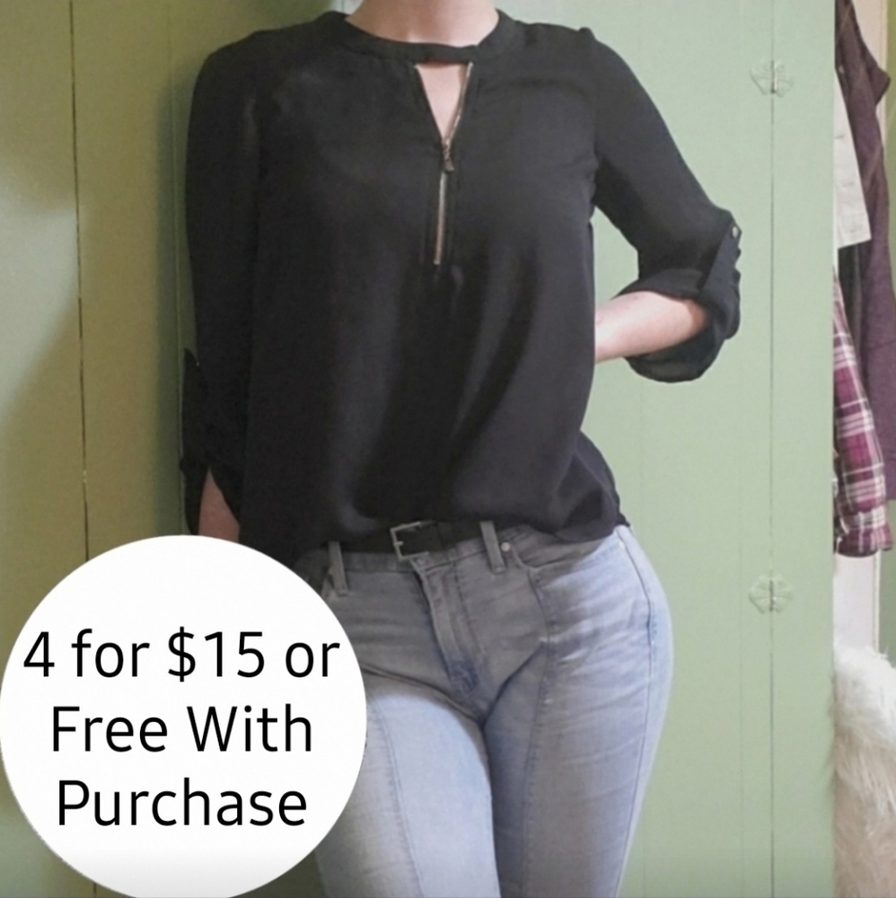 SALE Black Zip-Up Blouse
